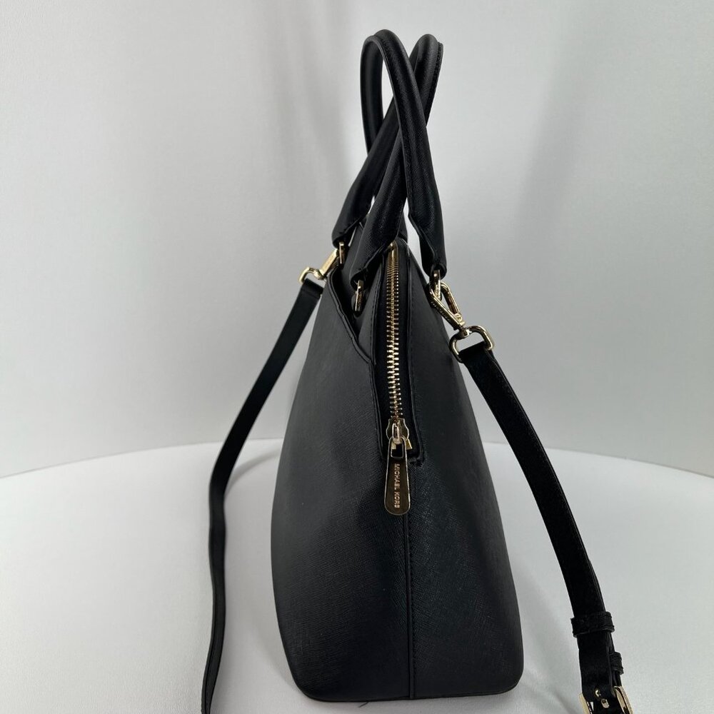 Michael Kors Cindy Large Dome Satchel Crossbody Bag Women Saffiano Leather Black - Picture 6 of 15